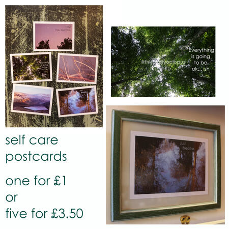 images of self care postcards - one for £1 or 5 for £3.50 - they are made with original photography of nature