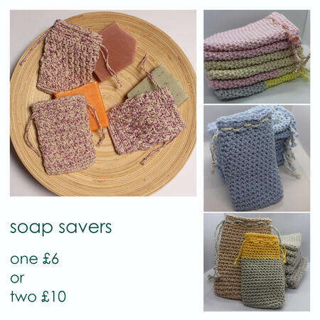 soap savers - one for £6 or two for £10 - all made from cotton - various colours available - can also pick more or less textured