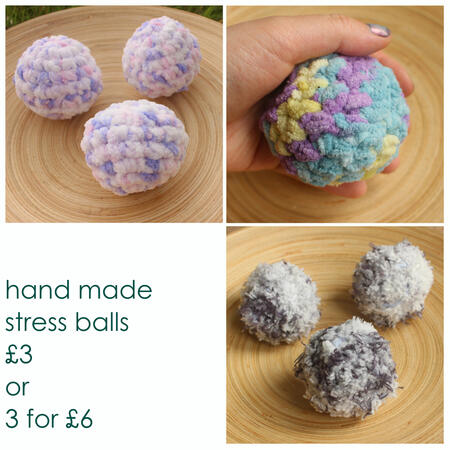 handmade stress balls - £3 or 3 for £6 - made from second hand fluffy yarn - two colours available purple variegated and grey variegated