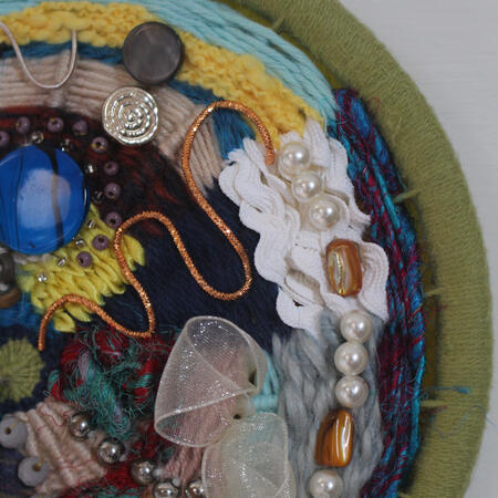 Circle abstract weaving and embroidery - very fun to embroider onto my own woven fabric.