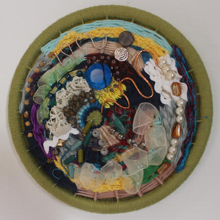 Circle abstract weaving and embroidery - very fun to embroider onto my own woven fabric.